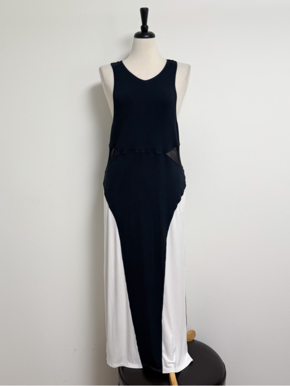 Daily Practice Black Off White Ribbed Racerback Mesh Breakaway Maxi Dress XL